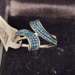 Blue Diamonds In 10k White Gold Band